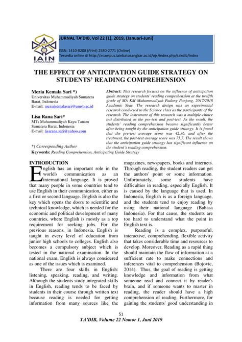 (PDF) THE EFFECT OF ANTICIPATION GUIDE STRATEGY ON STUDENTS’ READING COMPREHENSION