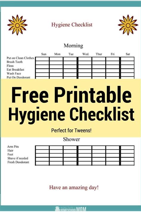 Printable Daily Personal Hygiene Checklist