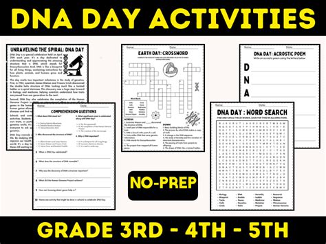 DNA Day: Reading + Question + Activities Puzzles Grade 3rd - 5th Sub ...