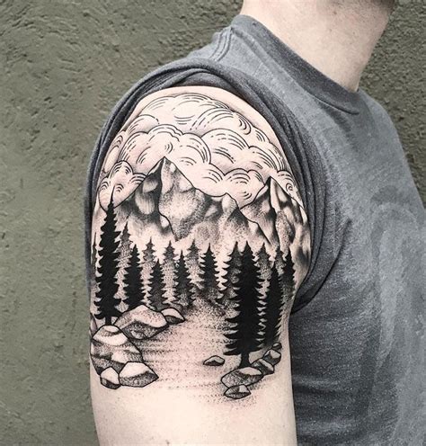 Mountains & Trees | Best tattoo ideas & designs | Cool shoulder tattoos, Shoulder tattoo ...