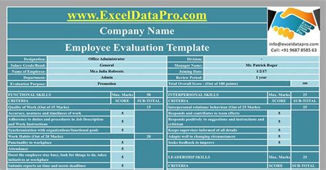 Download Employee Evaluation Apple Numbers Template - ExcelDataPro