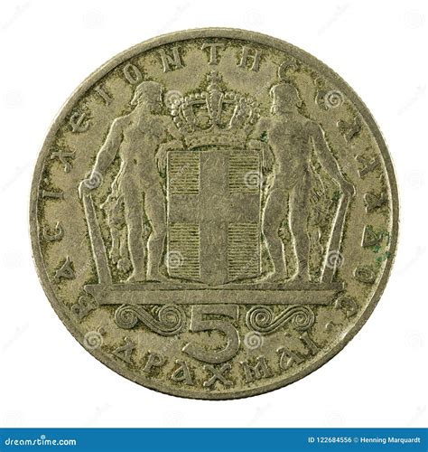 5 Greek Drachma Coin 1966 Obverse Stock Photo - Image of closeup ...