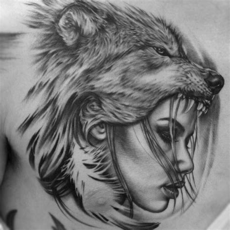 Wolf Tattoo Chest Girl