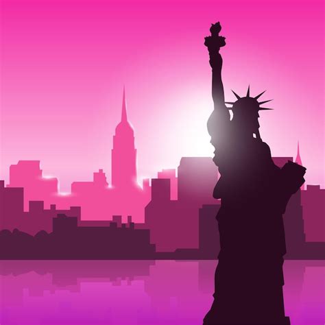 Premium Vector | United states of america statue of liberty city skylines
