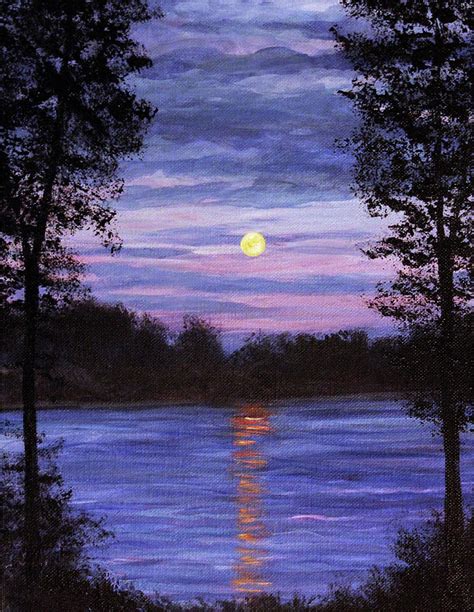 Moonlight At The Lake Painting by Linda Goodman - Pixels