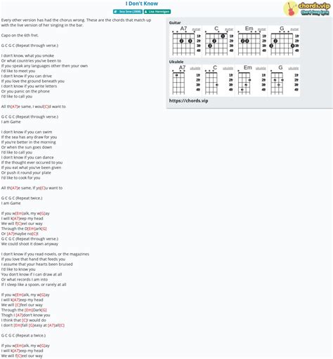 Chord: I Don't Know - tab, song lyric, sheet, guitar, ukulele | chords.vip