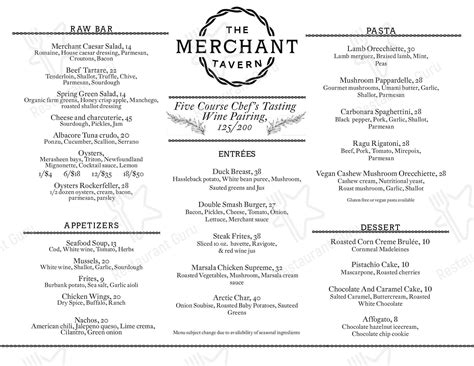 Menu at The Merchant Tavern pub & bar, St. John's, John's