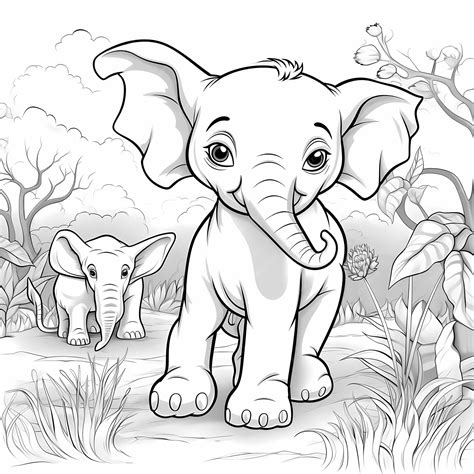 Premium AI Image | colouring pages for kids baby safari animals