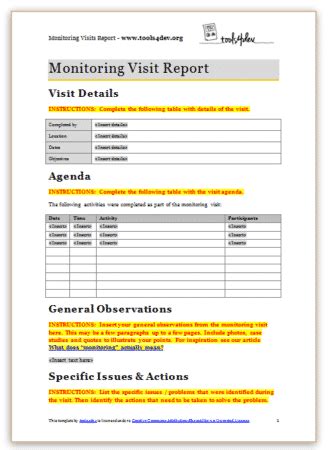 Monitoring visit report template - tools4dev