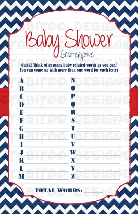 Baby Shower Scattergories Game PRINTABLE | Etsy