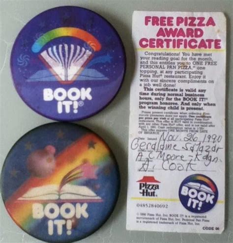 Book It! Pizza Certificate and Pin, Pizza Hut, 1990 : r/vintageads