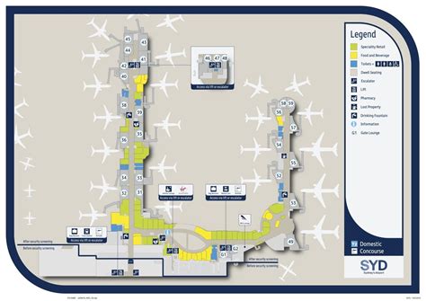 Sydney Airport Map Terminal2 Domestic Concourse | Airport map, Sydney airport, Map