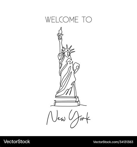 Single continuous line drawing liberty statue Vector Image