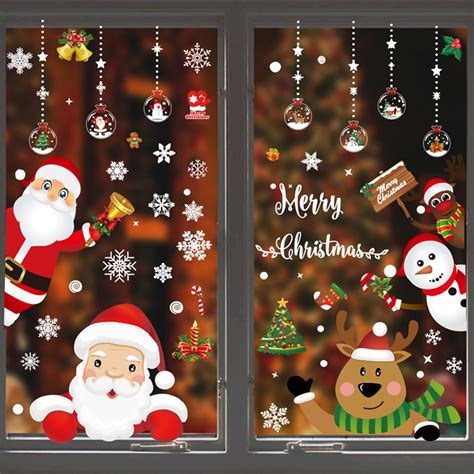 Christmas Window Clings Window Wall Stickers Cute Santa Claus Reindeer Static PVC Stickers for ...