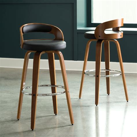 OFM 161 Collection Mid Century Modern 30" Low Back Bentwood Frame Swivel Seat Stool with Vinyl ...