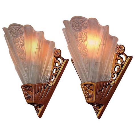 3 Lightolier Art Deco Bungalow Wall Sconces with Vintage Slip Shades at 1stDibs