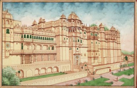 Udaipur City Palace Miniature Art Handmade Rajasthan India Architecture Painting