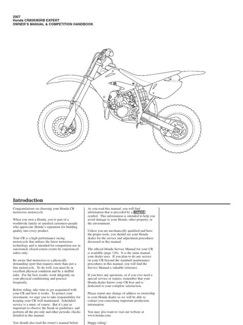 2007 Honda CR85R/85RB EXPERT Owner'S Manual & Competition Handbook ...