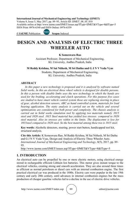 (PDF) DESIGN AND ANALYSIS OF ELECTRIC THREE WHEELER AUTO