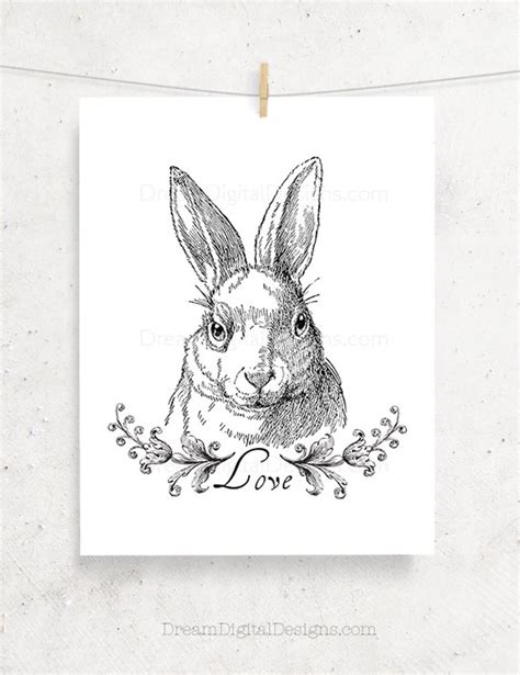 Bunny Love Printable Art, Instant Download, Nursery Art, Wall Decor, Black & White, Rabbit ...