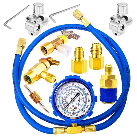 A/C R134A Refrigerator Freon Recharge Kit with Piercing Valves, Refrigerant Charging Hose with ...