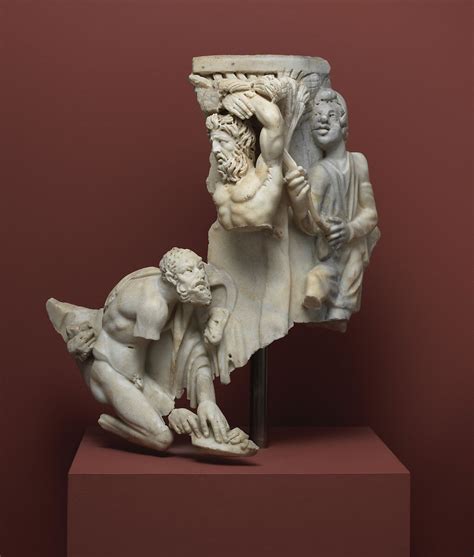 Right corner of a marble sarcophagus with the myth of Apollo and the satyr Marsyas | Roman | Mid ...