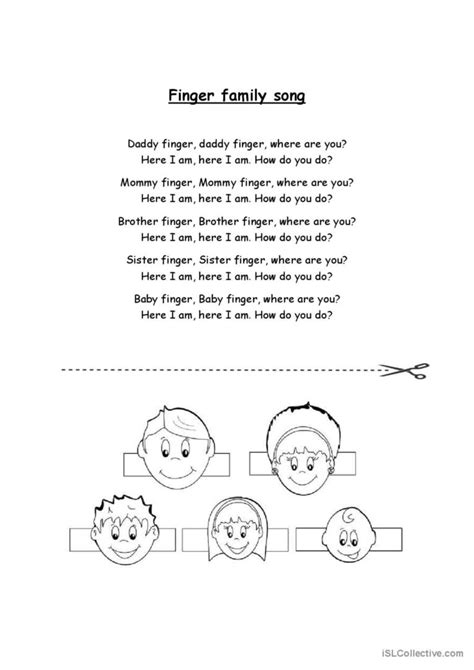 Family finger cut and sing song and…: English ESL worksheets pdf & doc