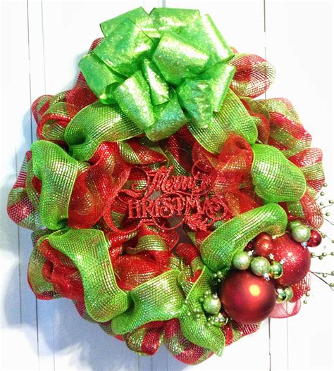 Tangled Wreaths™: Christmas Deco Mesh - Lime Green, Red with Green Bow - Tangled Wreaths