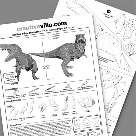 T-rex DIY Low Poly Paper Model Template, Paper Craft, Trex, T Rex, Dinosaur - Etsy | Paper ...