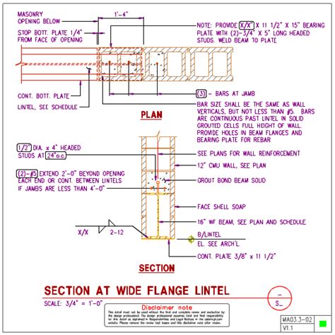 MA03.3 - WF Steel Lintel Details For 12 inch Masonry Walls | AxiomCpl: Central Professional Library