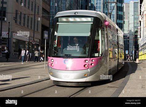 The Birmingham Metro Tram traveling along Bull Street in Birmingham ...