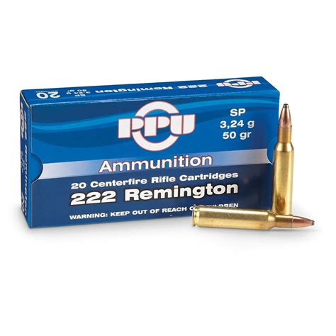 PPU, .222 Remington, SP, 50 Grain, 20 Rounds - 222318, .222 Remington ...