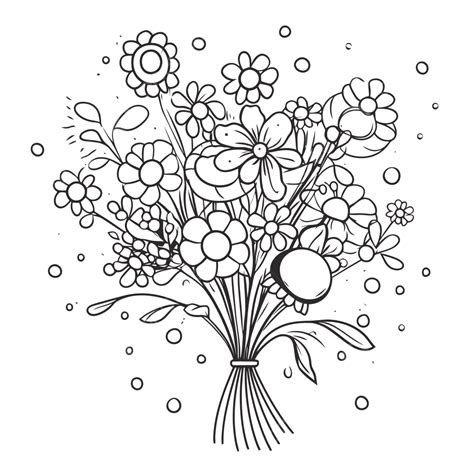 Bouquet Of Flowers Coloring Page To Print Outline Sketch Drawing Vector ...