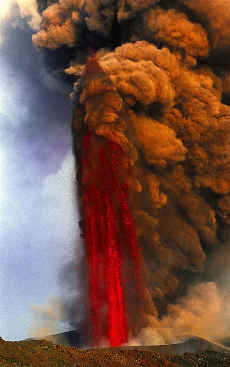 Lava fountain of Mount Etna volcano, Italy photo on Sunsurfer