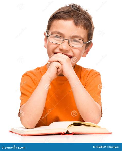 Little Boy is Reading a Book Stock Image - Image of homework, eyeglasses: 46638519