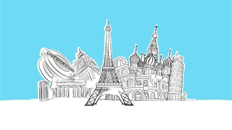 Europe Landmarks Lineart Vector Sketch Stock Vector - Illustration of buildings, destination ...