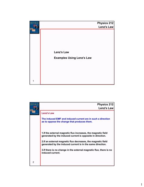 Physics 212 Lenz`s Law Lenz`s Law Examples Using Lenz`s Law