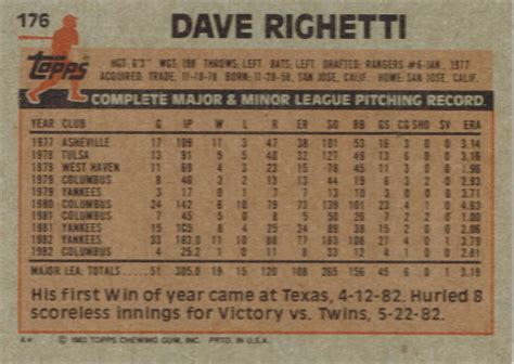 Dave "Rags" Righetti: Rookie of the Year, 2x AL Rolaids Relief Man of ...