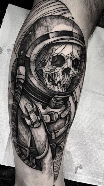 Black And Grey Astronaut Skull Tattoo - TATTOOGOTO