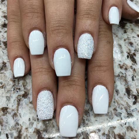 Shine bright with this fab all-white nail art. White Glitter Nails, White Nail Art, White ...