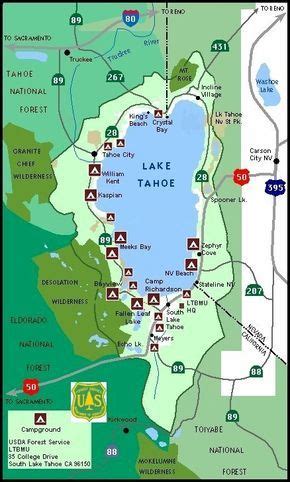 Lake Tahoe Basin Map and links to hiking trails | Lake tahoe camping ...