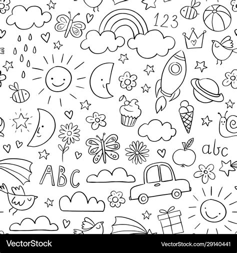 Kids doodle pattern children pattern in black Vector Image