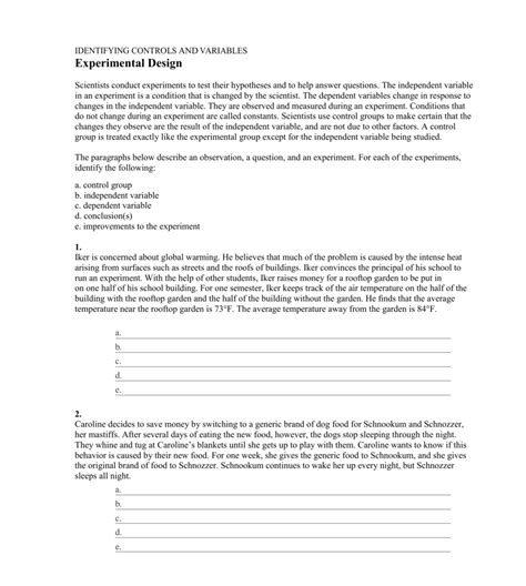 Experimental Design Worksheet