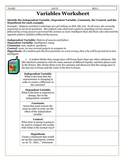 Independent And Dependent Variables Worksheet