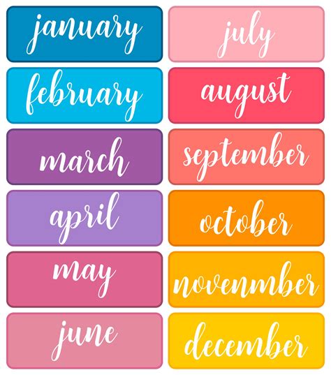 Free Printable Months Of The Year Labels - Printable Word Searches