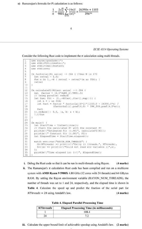 Solved c) Ramanujan's formula for Pi calculation is as | Chegg.com