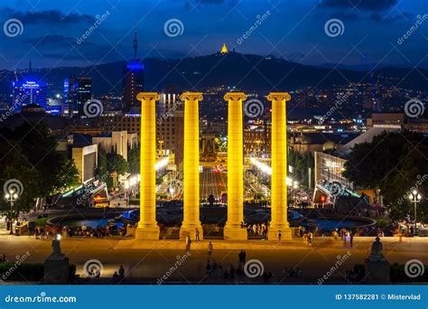 Barcelona Cityscape from Montjuic Hill at Night, Spain Editorial Photo ...