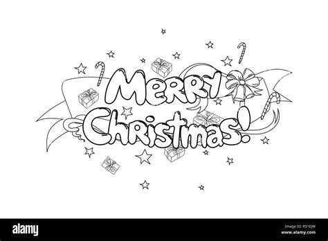 Merry Christmas. Hand drawned vector illustration. Black and white line art Stock Vector Image ...