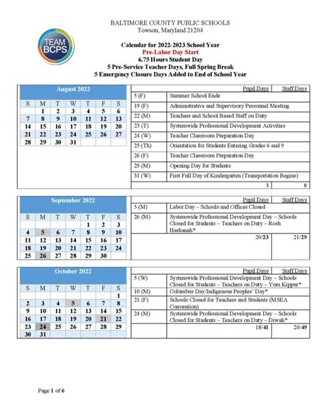 Baltimore County Public Schools Calendar 2022-2023