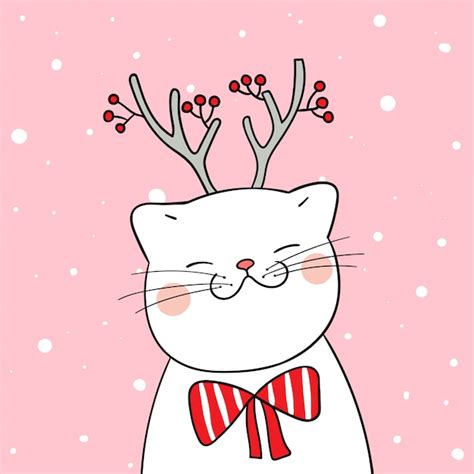 Premium Vector | Draw white cat with beauty scarf in snow for winter season